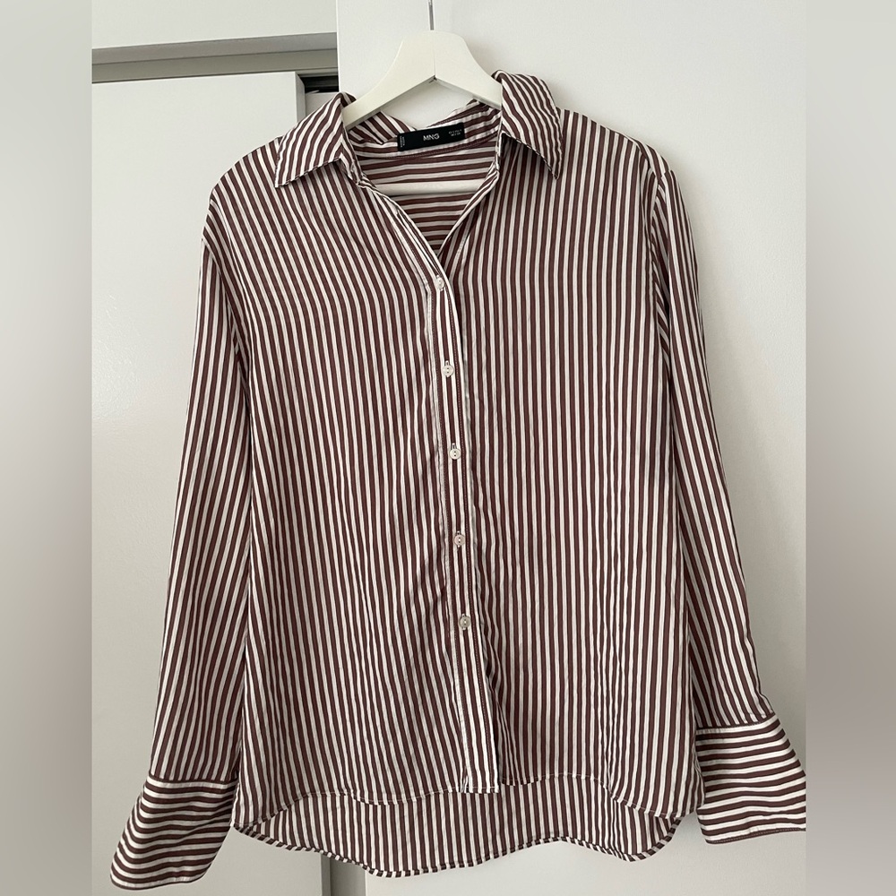 Mango Brown & White Vertical Stripe Button-Down Shirt